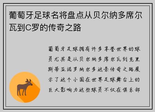 葡萄牙足球名将盘点从贝尔纳多席尔瓦到C罗的传奇之路
